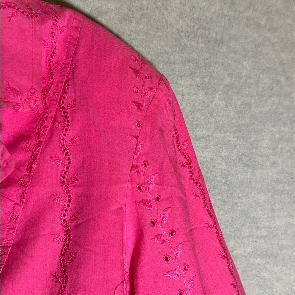 PIERRE CARDIN Y2K Naturalist Coquette Eyelet Embroidery Lined Cotton Jacket - Picture 6 of 16